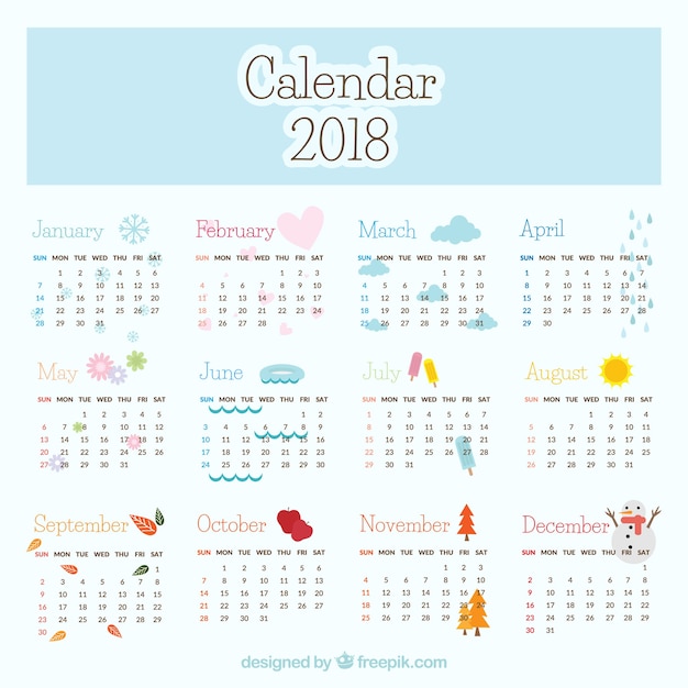 2018 calendar with elements