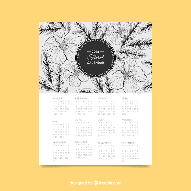 2018 calendar with flower sketches