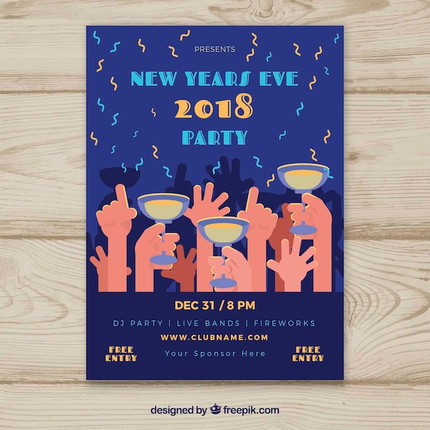 Free Vector 2018 new year party poster with toasts