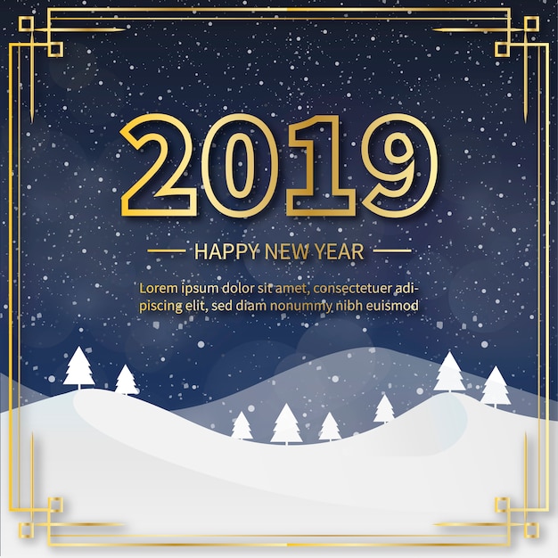 Free vector 2019 background with snowy landscape