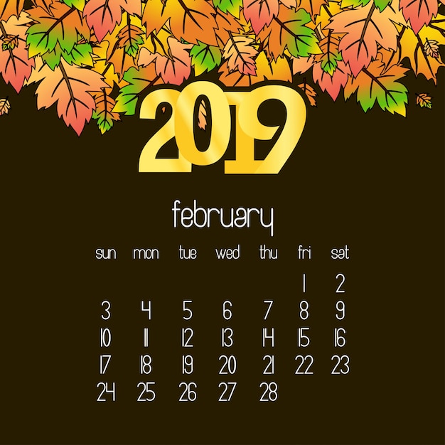 Free Vector 2019 calendar design with drak brown background vector