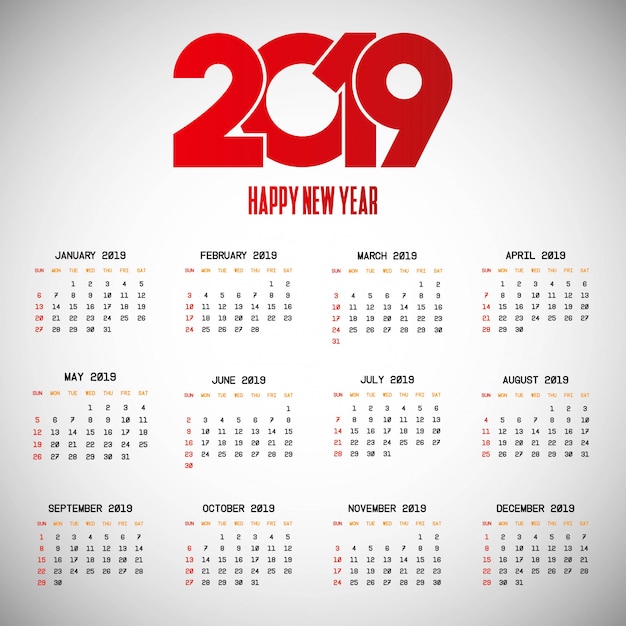 2019 calendar design with light background vector