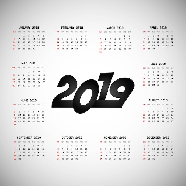 2019 calendar design with light background vector