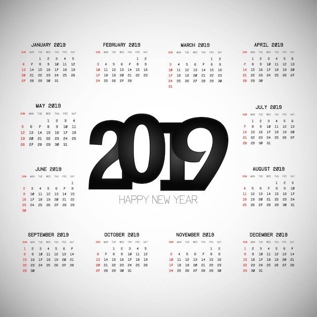 2019 calendar design with light background vector