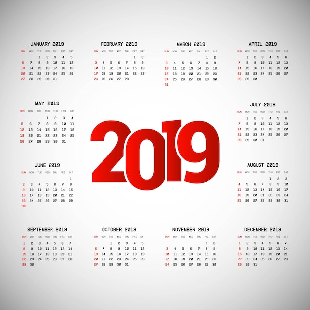 2019 calendar design with light background vector