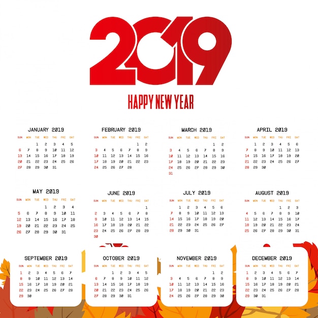 2019 calendar design with light background vector