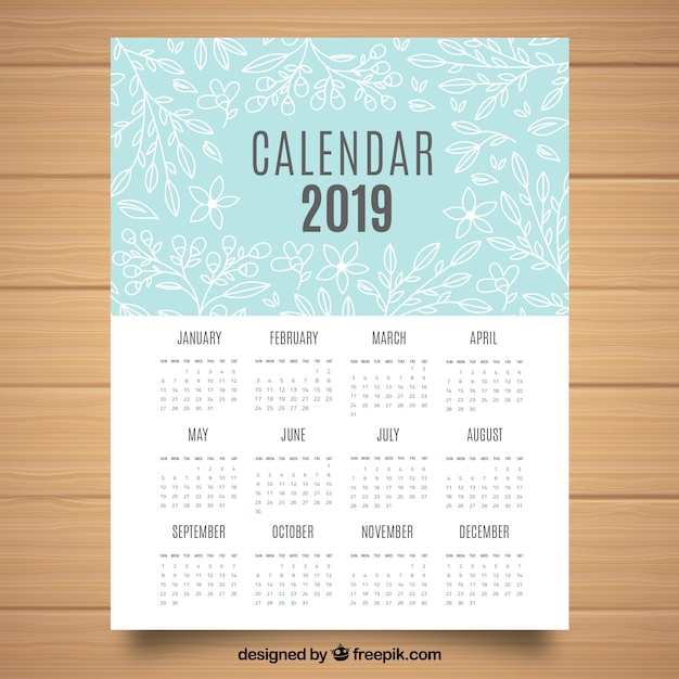 2019 calendar with floral elements