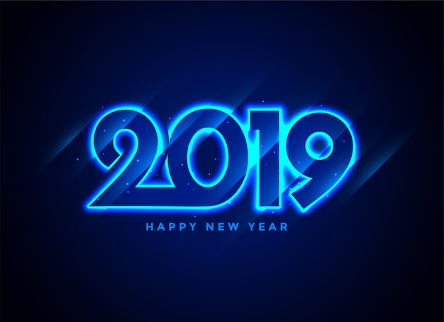 2019 happy new year neon text background