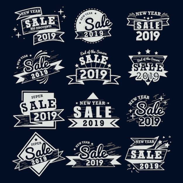 2019 new year sale badge vector set