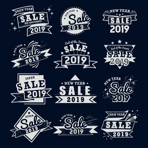 2019 new year sale badge vector set