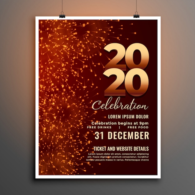 Free Vector 2020 celebration new year firework style flyer template