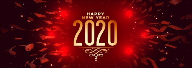 2020 happy new year celebration red banner with confetti