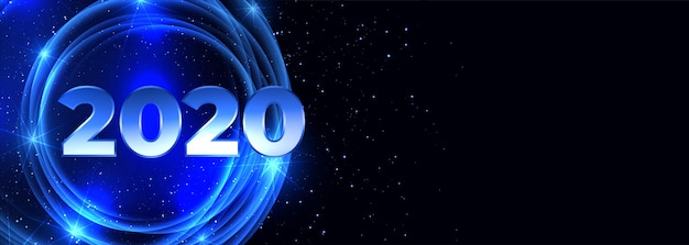 2020 happy new year neon blue banner 