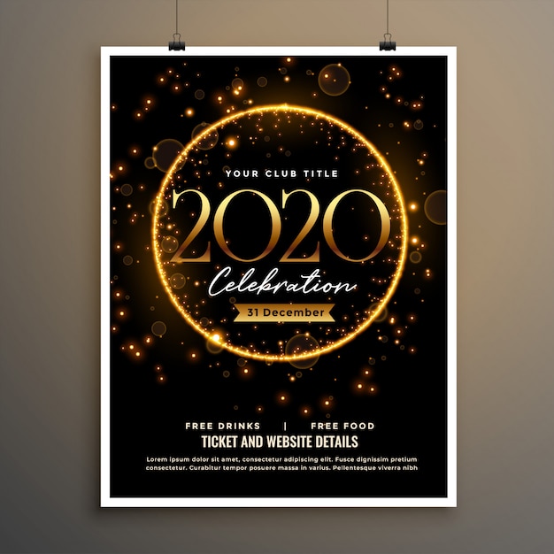 2020 new year golden sparkle flyer poster template design