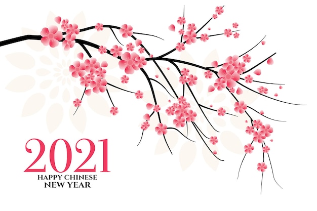 Free Vector 2021 happy chinese new year with sakura flower