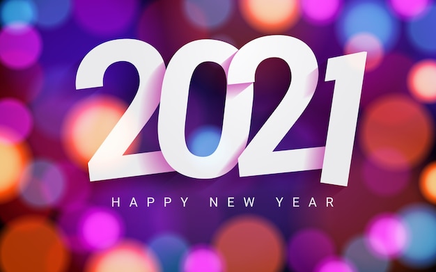 2021 Happy new year background with bokeh lights