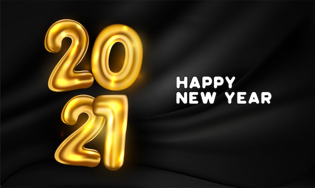 2021 Happy New Year card with Realistic Golden Balloons Text Effect