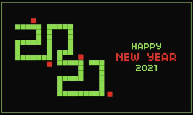 2021 Happy New year Gaming Card with Snake Game Design and Pixel Text Effect