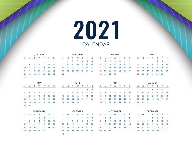 2021 new year calendar colorful template design 