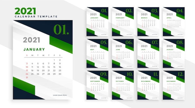 2021 new year green calendar design in business style