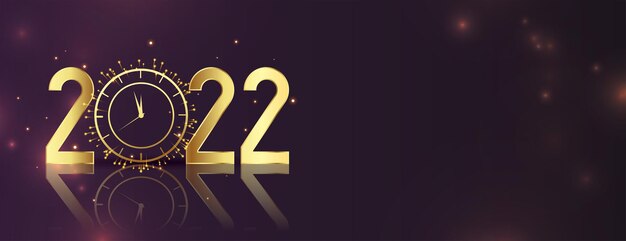 Free Vector 2022 creative golden clock new year sparkling banner