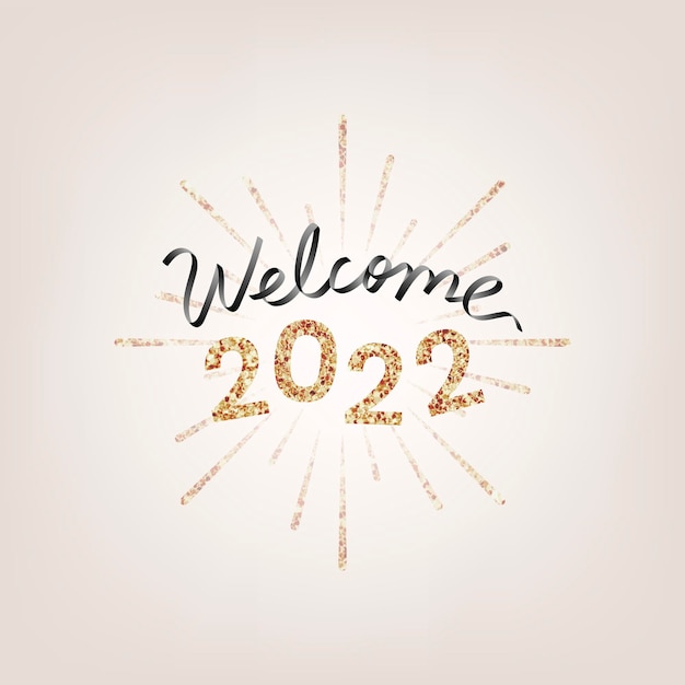 Free Vector 2022 gold glitter welcome new year text, aesthetic typography on gold background vector