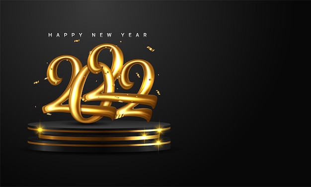 2022 golden decoration holiday on dark background