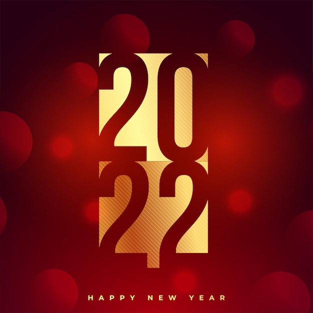 2022 golden happy new year card on red bokeh background