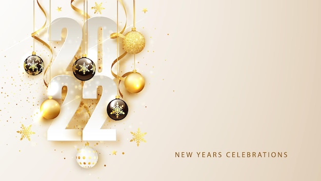 2022 Happy New Year background. Banner with numbers date 2022. Vector illustration