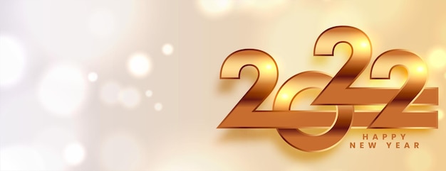 Free Vector 2022 happy new year banner in golden style