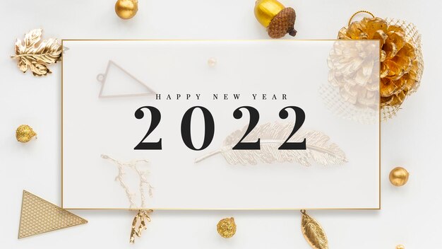 2022 happy new year card gold & white marble design vector