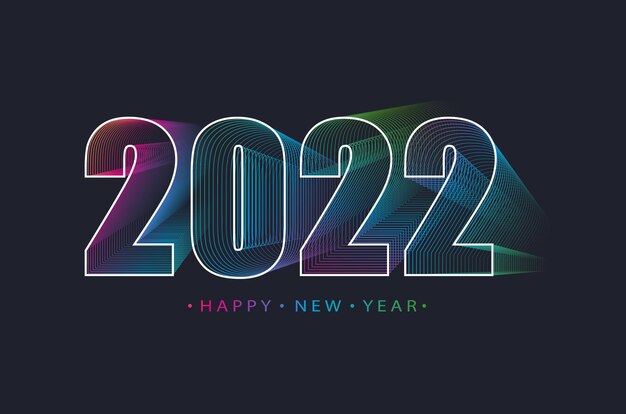 2022 Happy new year. Numbers minimalist style. Vector linear numbers. Design of greeting card. Vector illustration.