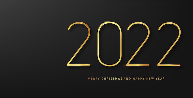 2022 Happy New Year vector background with golden gift bow, confetti, white numbers. Winter holiday greeting card design template. Christmas and New Year posters.