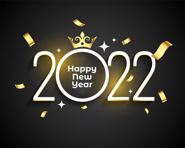 2022 new year celebration background with golden confetti and crown