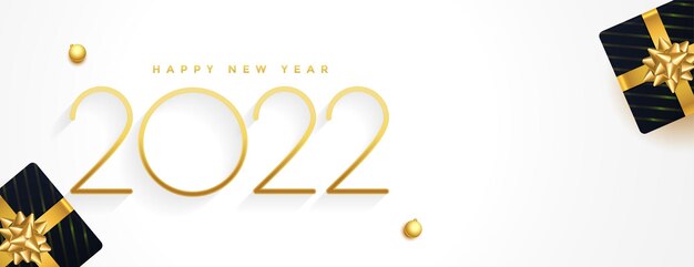 2022 new year wishes banner with realistic gift boxes