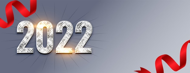 Free Vector 2022 shiny new year banner with ribbons