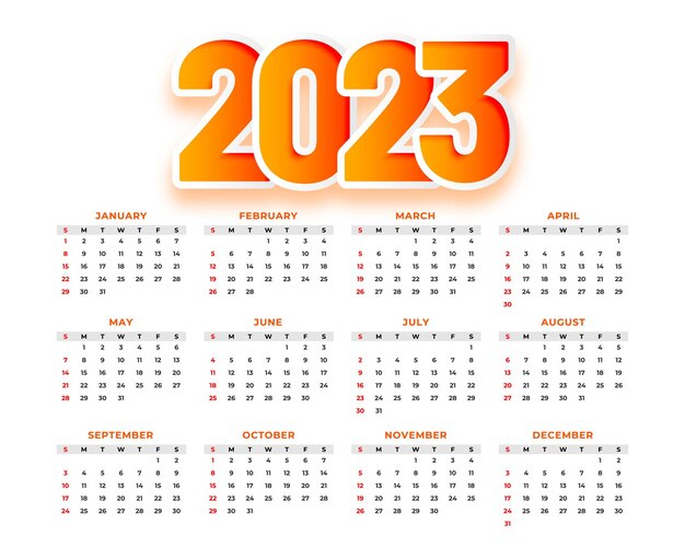 2023 annual calendar for business stationery