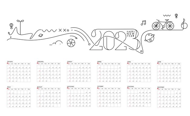 2023 Calendar Happy New Year Design