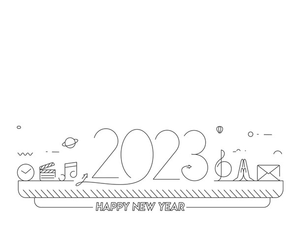 2023 Happy New Year Text with music icons Design Patter Vector illustration