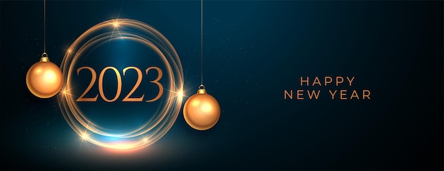 Free Vector 2023 new year banner with light frame and xmas ball