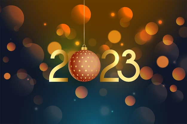 Free Vector 2023 new year flyer with christmas ball in bokeh background