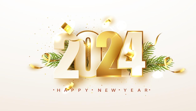 2024 golden decoration holiday on beige background 2022 Happy New Year background Vector illustration