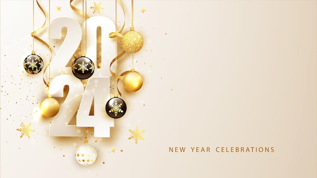 Free Vector 2024 happy new year background banner with numbers date 2024 vector illustration