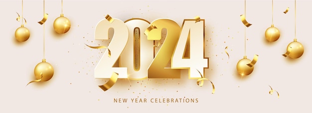 2024 Happy New Year numerals presented against a pristine white background ideal for crafting holiday greeting card designs