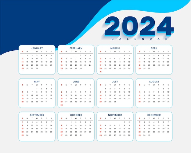 Free vector 2024 new year calendar template perfect office stationery vector