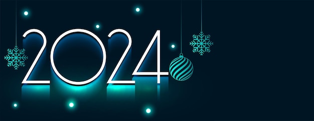 Free Vector 2024 new year eve banner with hanging xmas ball and snowflake vector