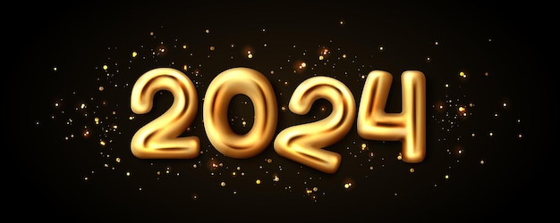 Free Vector 2024 year gold 3d chrome letter glitter design