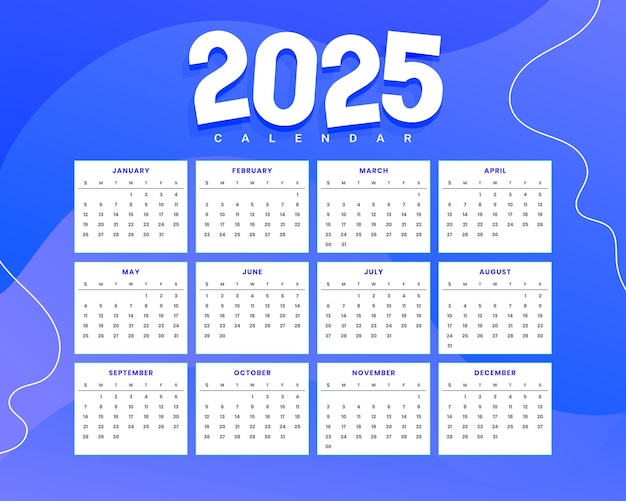 2025 new year enlgish calendar template organize event task