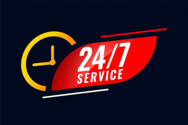 24 hour and 7 days service banner with clock