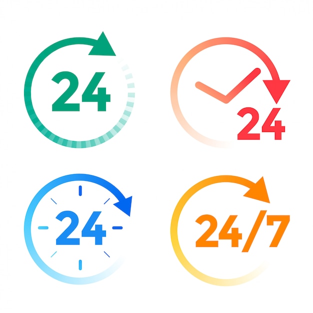 24 hours a day service icons set